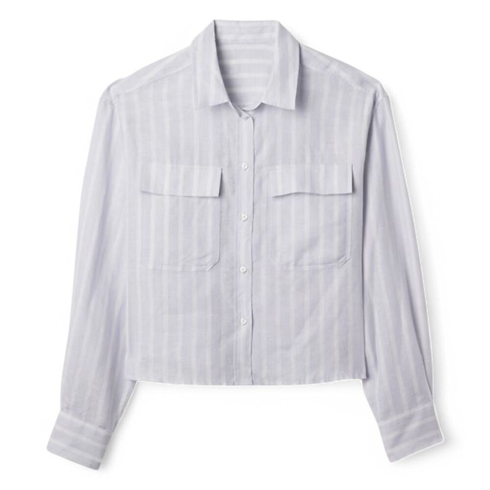 GAP 100% Linen Cropped Shirt Light Blue & White - Size XL - Picture 8 of 8